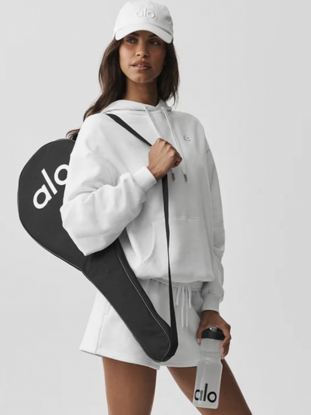 Alo yoga white hoodie accolade silver logo new Small Large